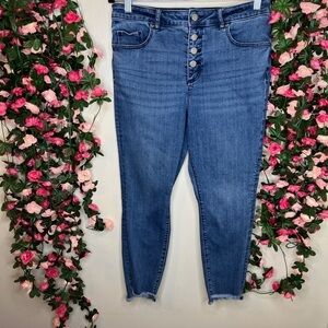 Ann Taylor Loft Blue Denim Skinny Jeans Frayed Hem 30 Casual Walking Comfort